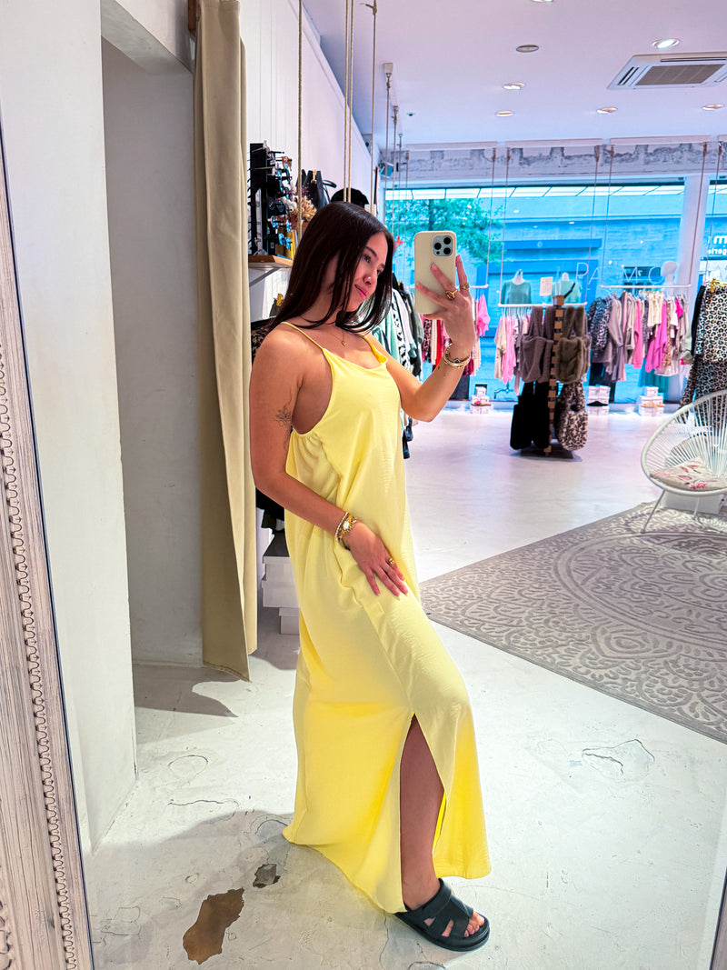 Maxikleid mit Spaghettiträgern Gelb