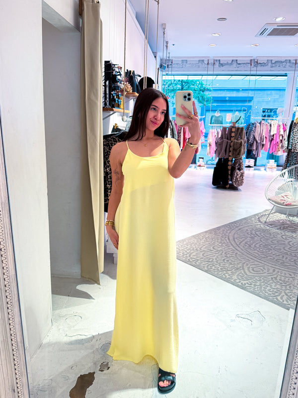 Maxikleid mit Spaghettiträgern Gelb