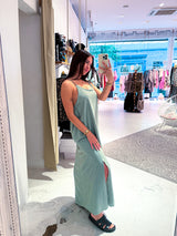 Maxikleid mit Spaghettiträgern Olive
