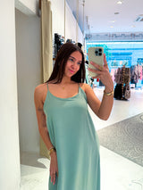 Maxikleid mit Spaghettiträgern Olive
