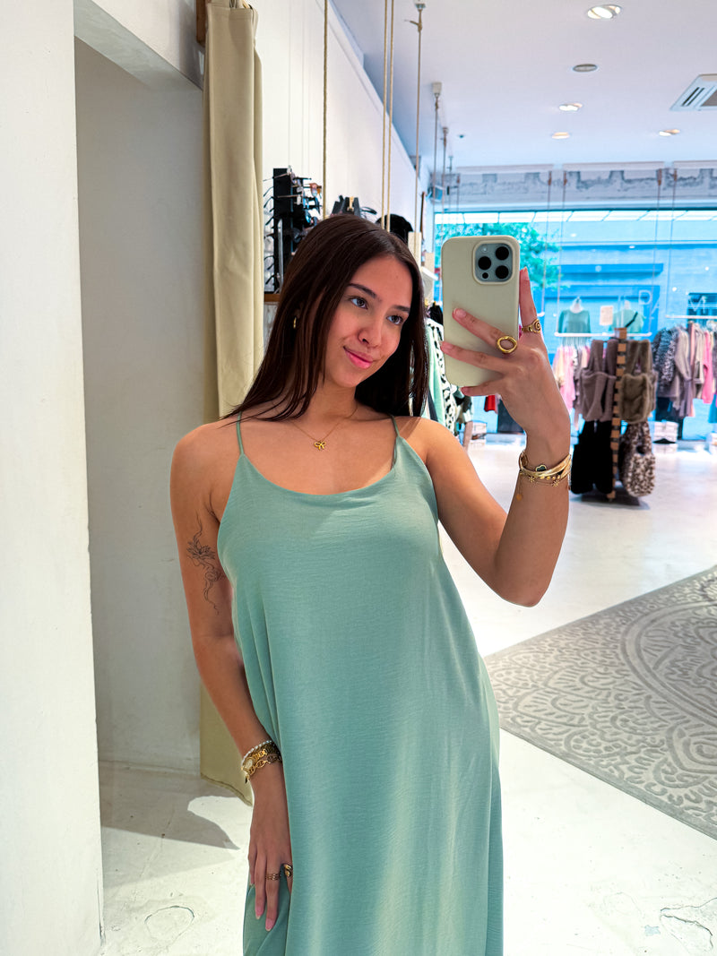 Maxikleid mit Spaghettiträgern Olive