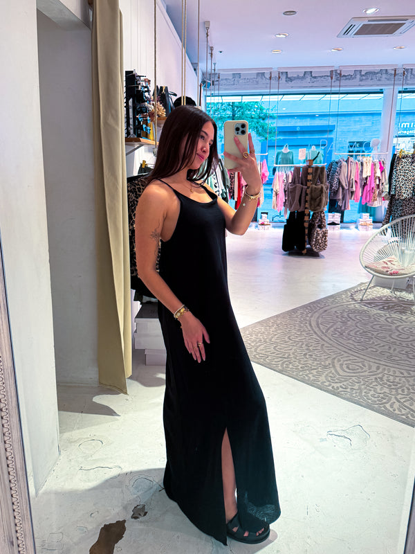 Maxikleid mit Spaghettiträgern Schwarz