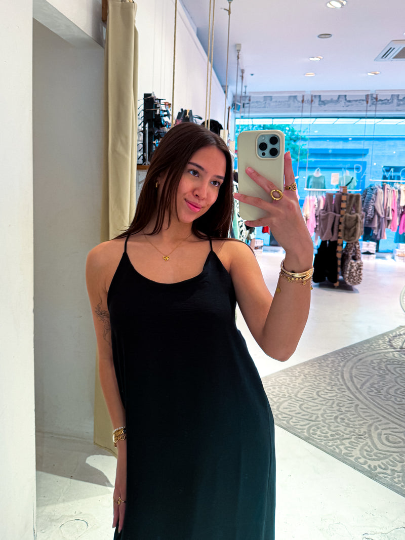 Maxikleid mit Spaghettiträgern Schwarz