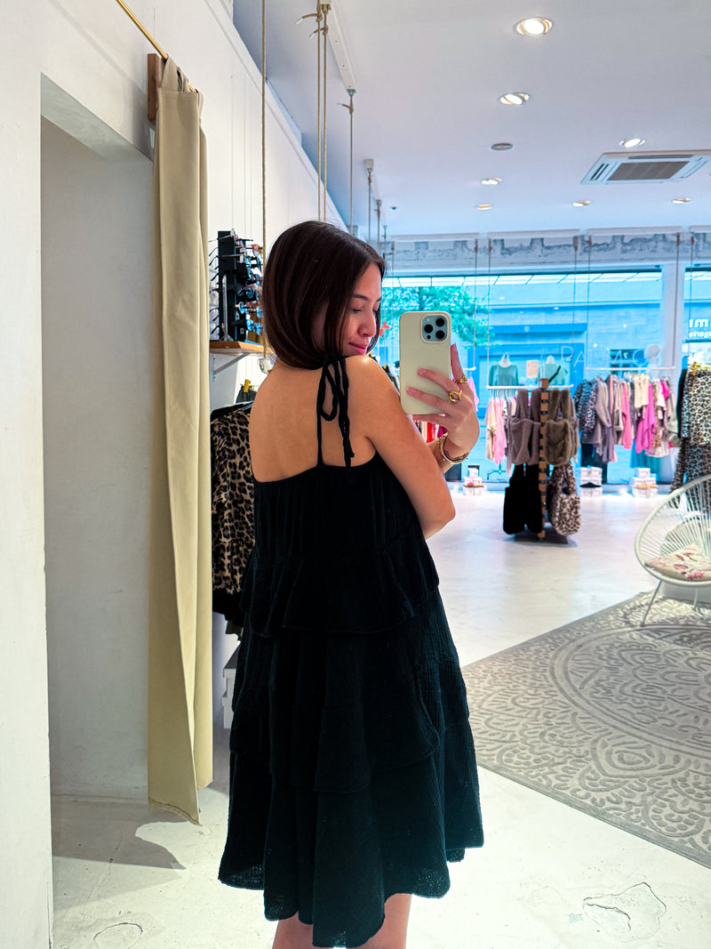 Waffle Kleid Schwarz