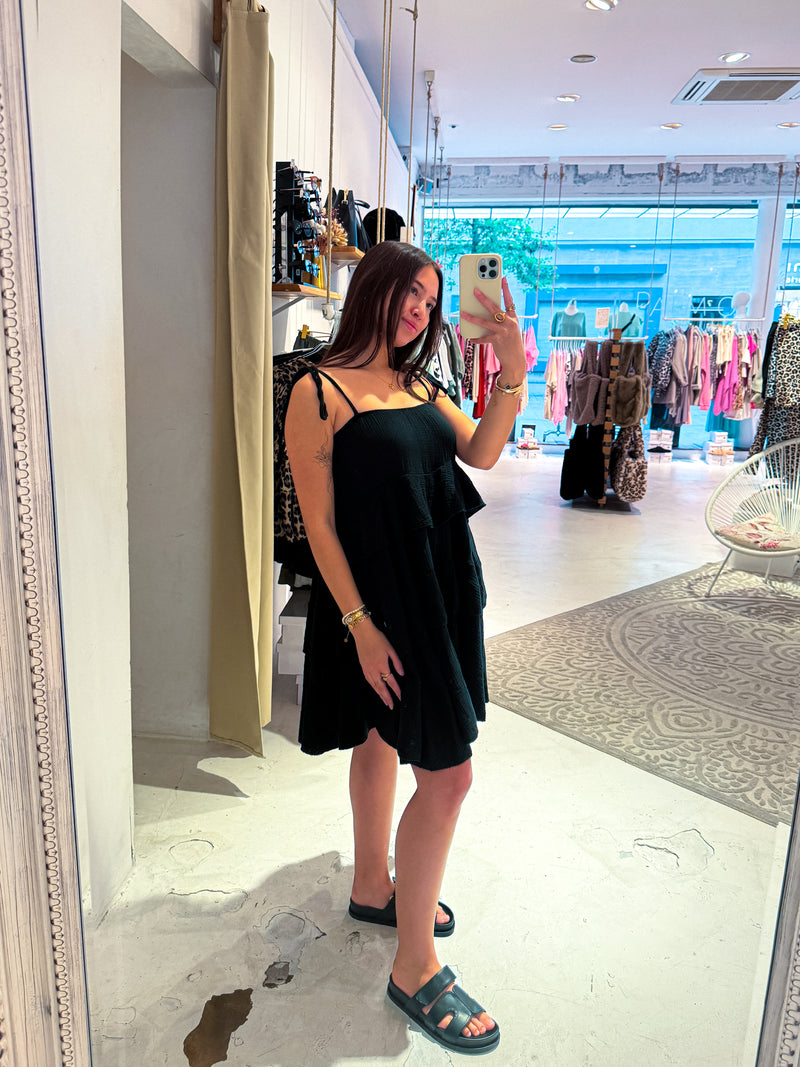 Waffle Kleid Schwarz