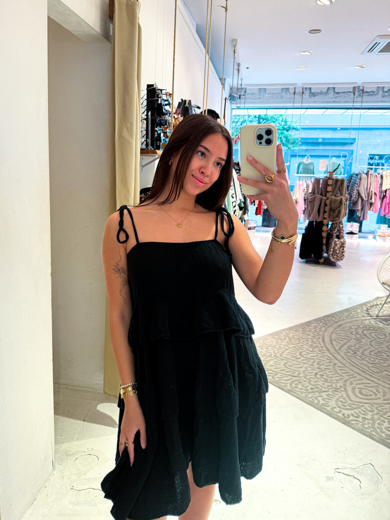 Waffle Kleid Schwarz
