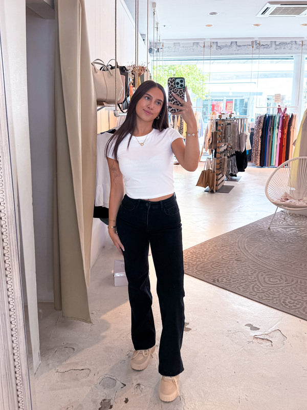 Wide Leg Extra Long Jeans Cut Schwarz