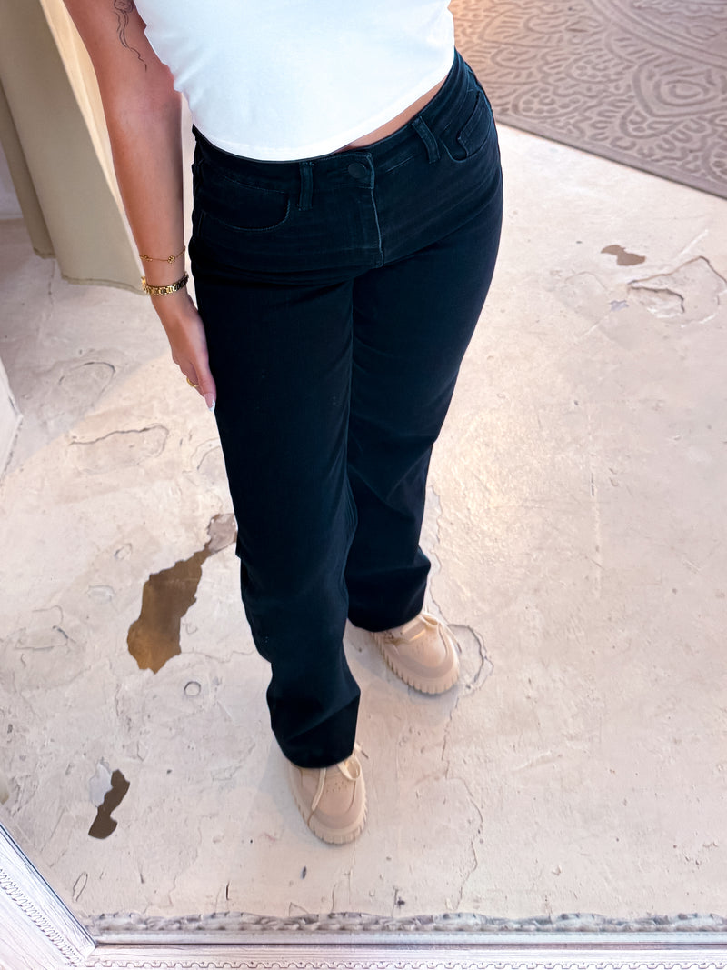 Wide Leg Extra Long Jeans Cut Schwarz