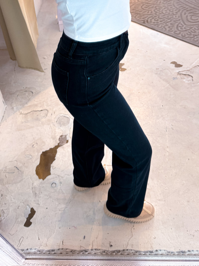 Wide Leg Extra Long Jeans Cut Schwarz