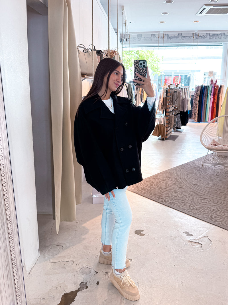 Kurzer Oversized Mantel Schwarz