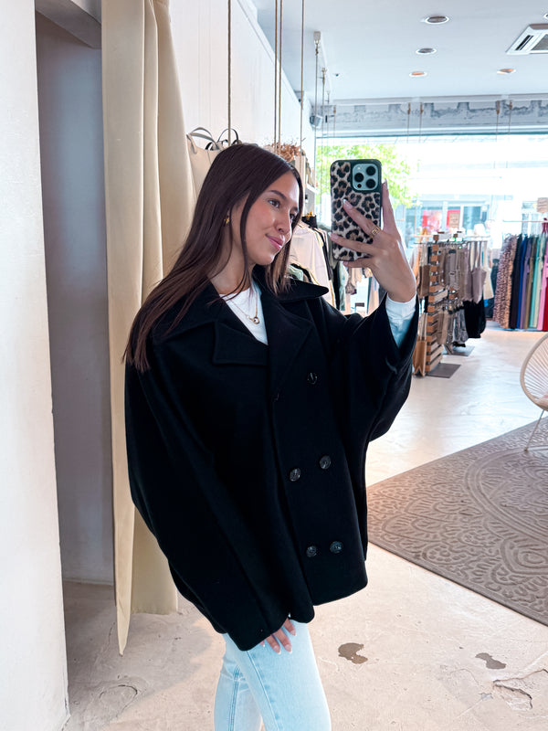 Kurzer Oversized Mantel Schwarz