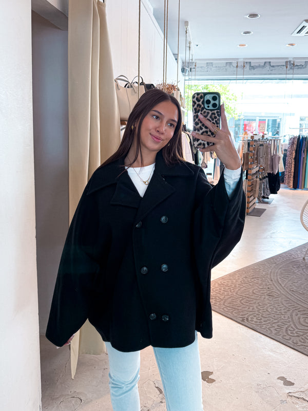 Kurzer Oversized Mantel Schwarz