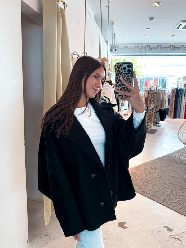 Kurzer Oversized Mantel Schwarz