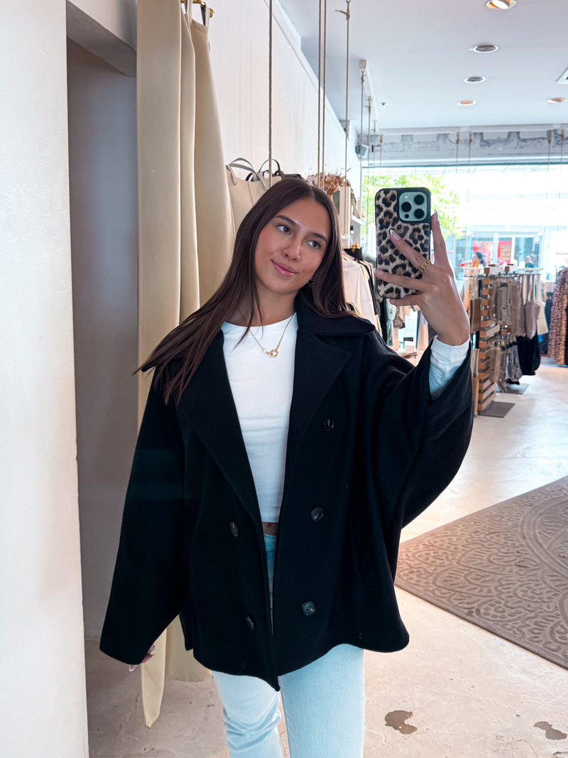 Kurzer Oversized Mantel Schwarz
