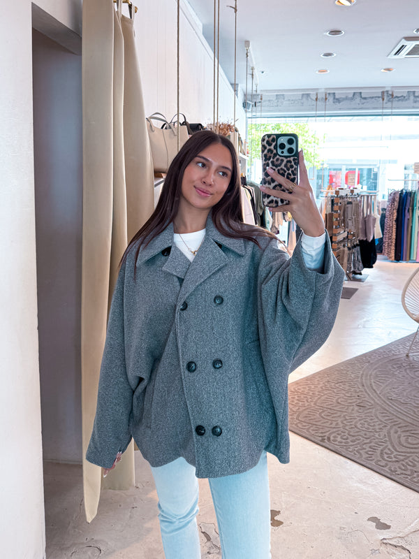 Kurzer Oversized Mantel Grau