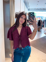 Bluse mit Lochstickerei Weinrot
