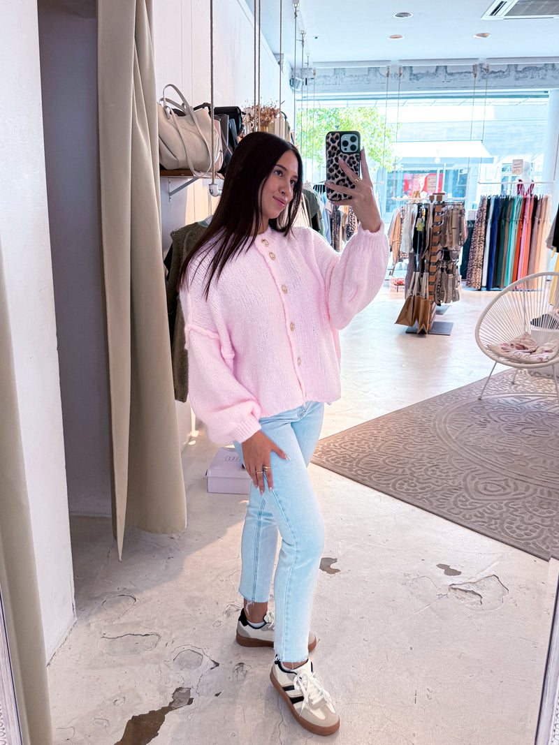 Kurze Oversized Strickjacke Rosa
