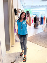 Jeans Top mit Schleifen Blau