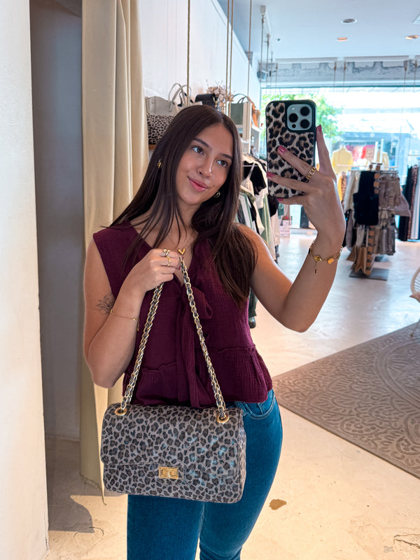 Große Rauten Bag mit Leomuster Taupe