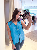 Jeans Top mit Schleifen Blau