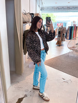 Bomberjacke mit Leomuster Camel