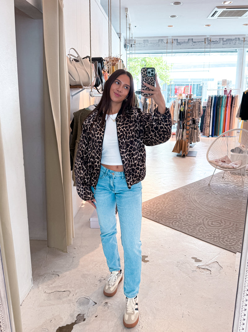 Bomberjacke mit Leomuster Camel