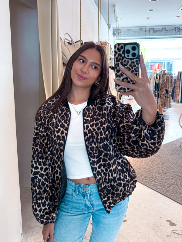 Bomberjacke mit Leomuster Camel