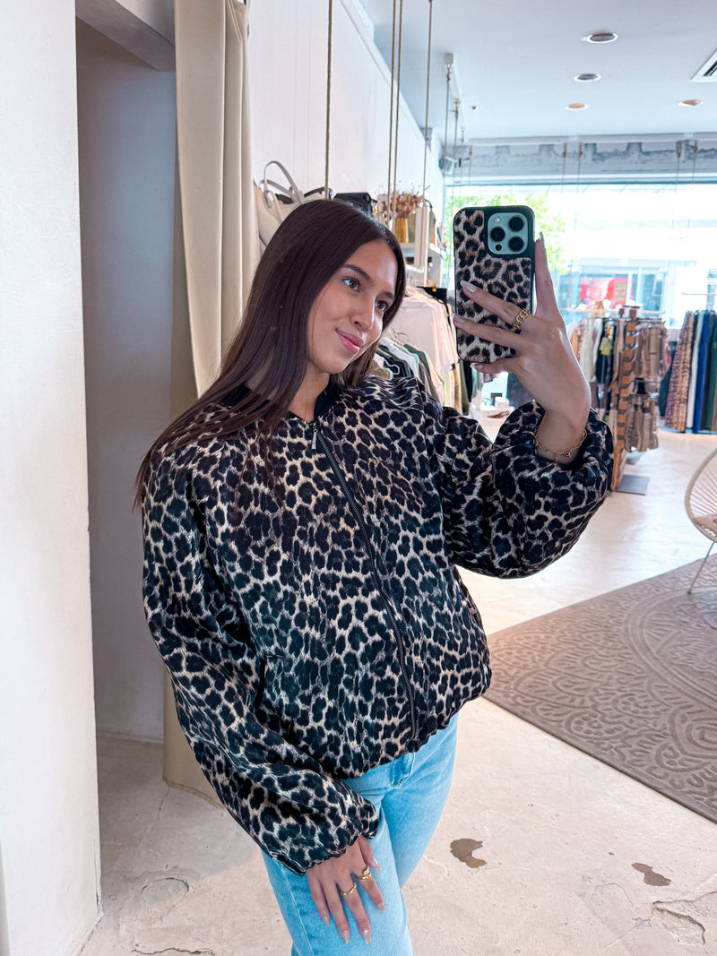 Bomberjacke mit Leomuster Grau
