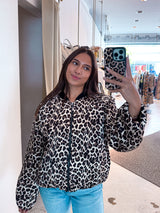 Bomberjacke mit Leomuster Beige