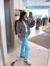 Bomberjacke mit Leomuster Beige