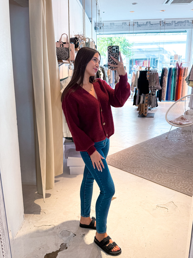Strickjacke Weinrot