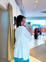 Waffle Bluse mit Schleifen Weiß