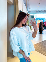 Waffle Bluse mit Schleifen Weiß