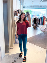 Dünner Strickpullover Weinrot