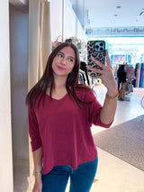 Dünner Strickpullover Weinrot