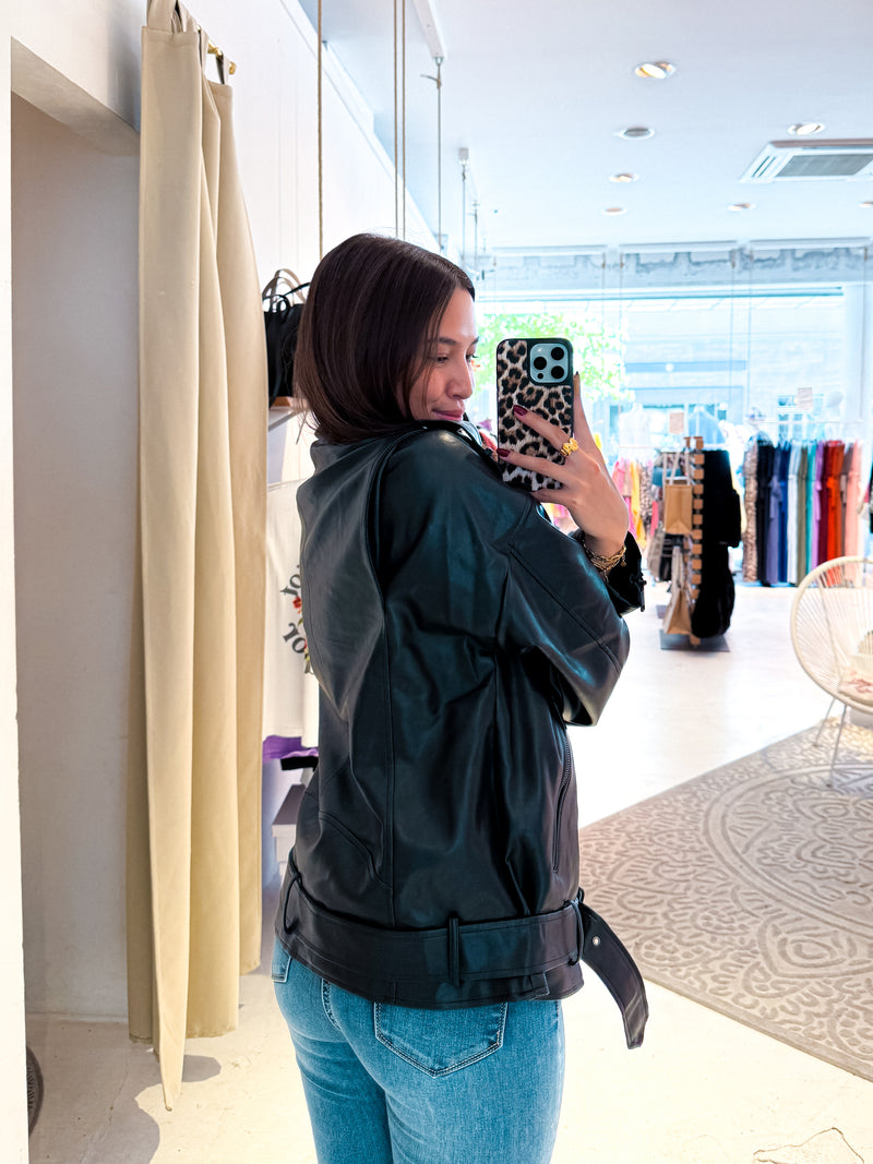 Kunstleder Bikerjacke Schwarz