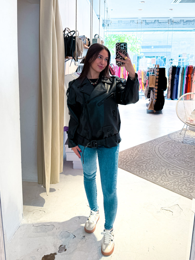 Kunstleder Bikerjacke Schwarz