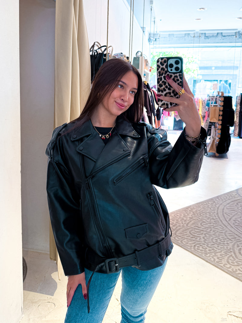 Kunstleder Bikerjacke Schwarz
