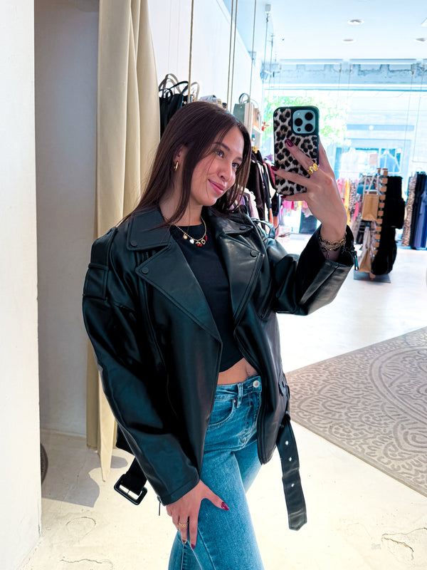 Kunstleder Bikerjacke Schwarz