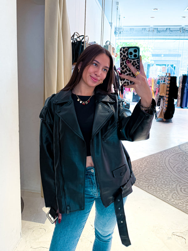 Kunstleder Bikerjacke Schwarz