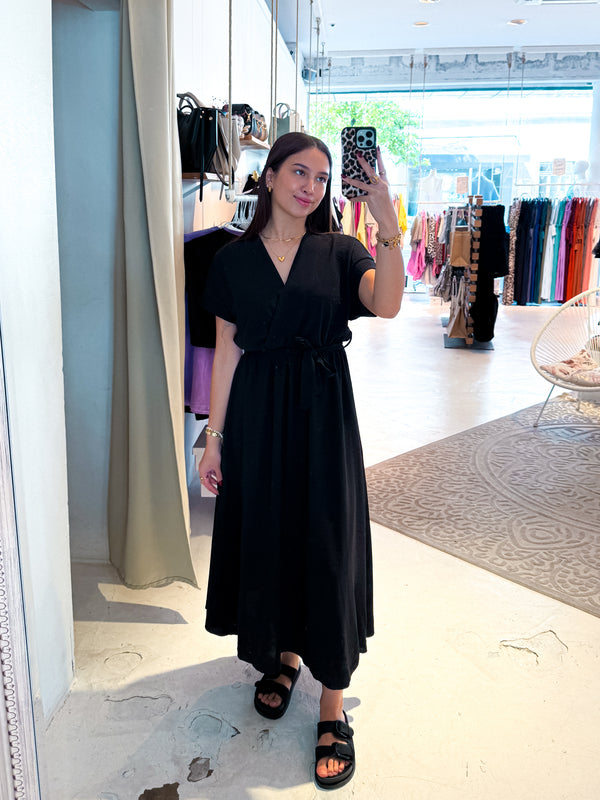 Maxikleid mit Gürtel Schwarz