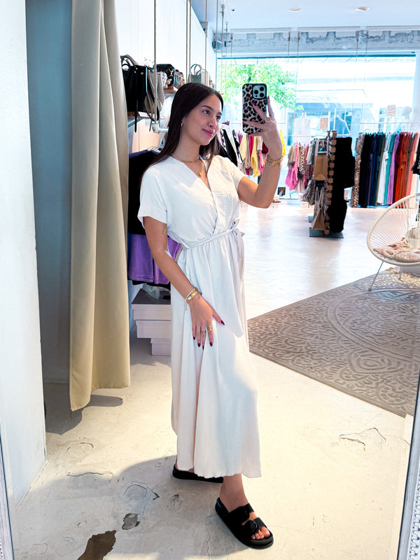 Maxikleid mit Gürtel Beige