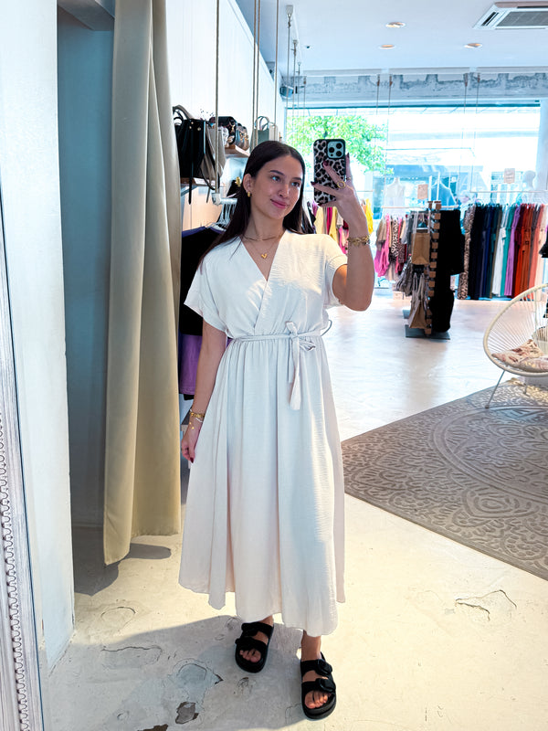 Maxikleid mit Gürtel Beige