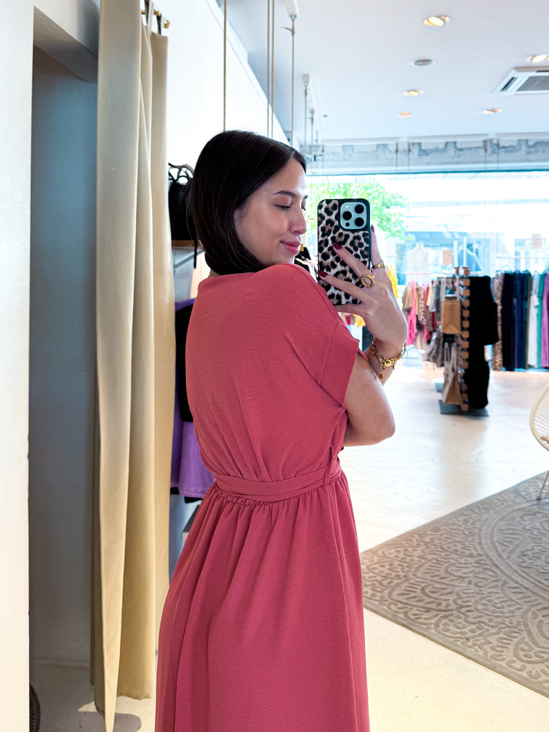 Maxikleid mit Gürtel Terrakotta