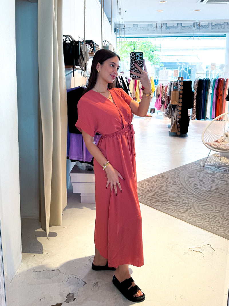Maxikleid mit Gürtel Terrakotta
