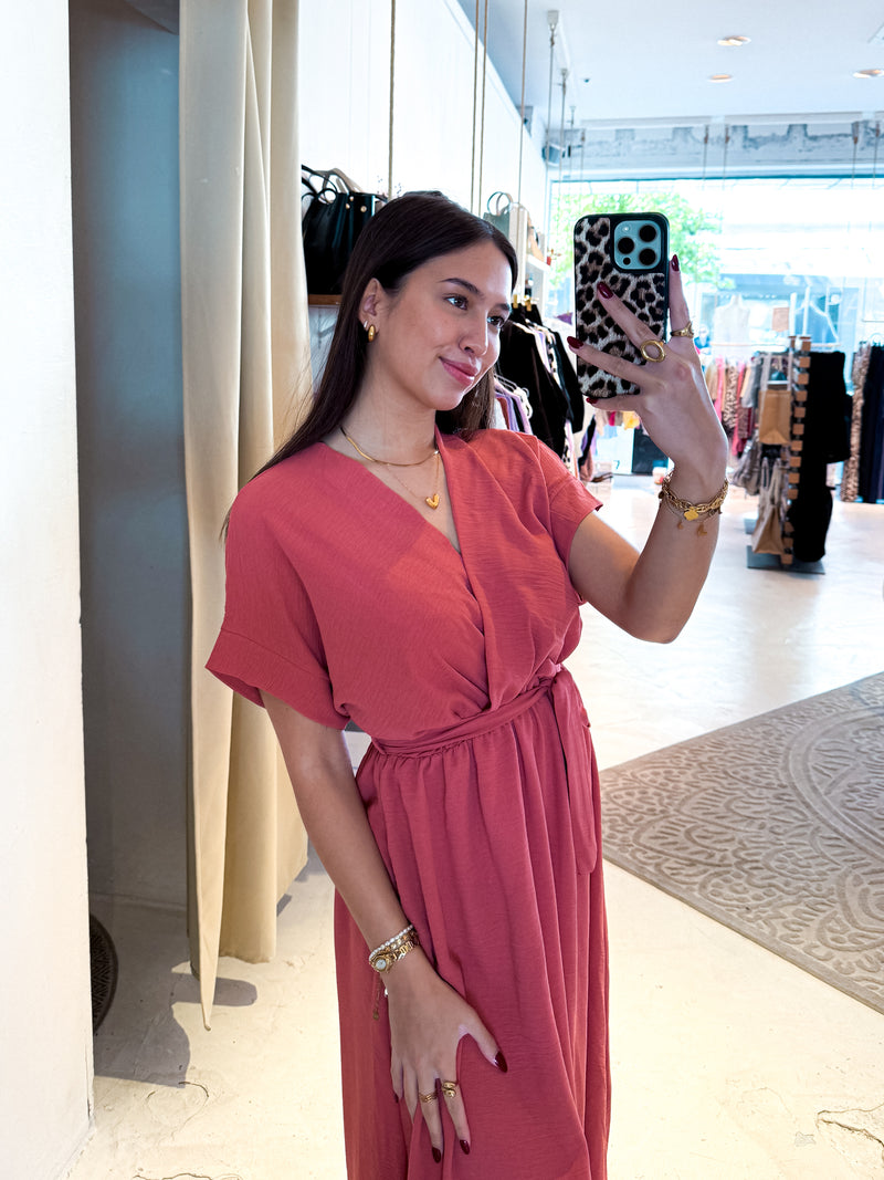 Maxikleid mit Gürtel Terrakotta