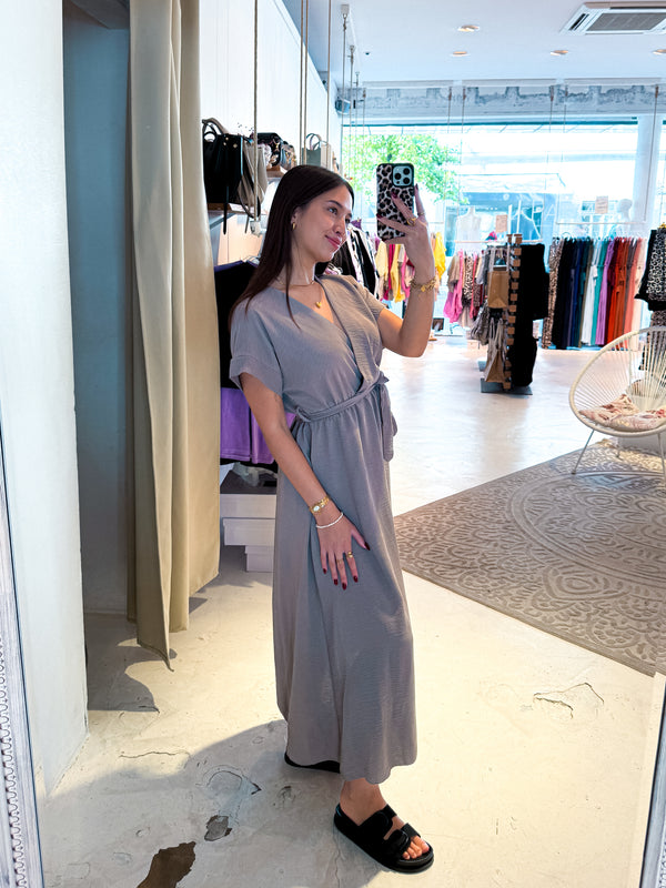 Maxikleid mit Gürtel Taupe