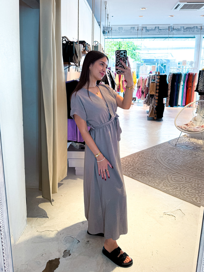 Maxikleid mit Gürtel Taupe