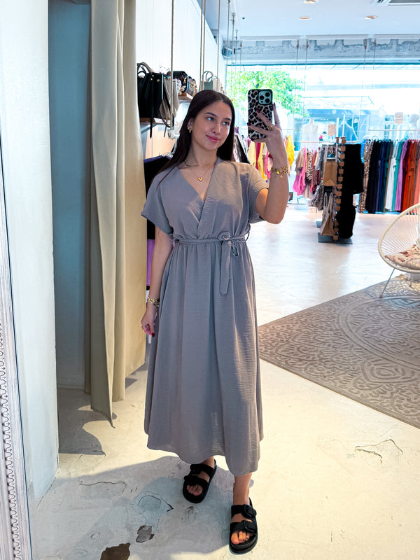 Maxikleid mit Gürtel Taupe
