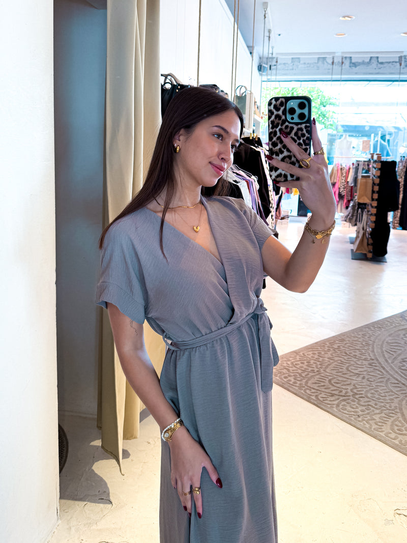 Maxikleid mit Gürtel Taupe